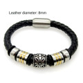 Fashion Skull Gothic Jewelry Stainless Steel Bangle Leather Bracelet